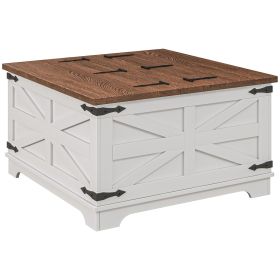HOMCOM Farmhouse Cafe Table with Hidden Storage White Square Center Table Flip-top Lids for Living Room