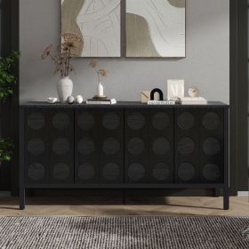 Stylish Storage Cabinet Sideboard Wooden Cabinet with Unique Geometric Circle Door Design,Suitable for Study Rooms ,Entrance and Living Room(Blac