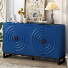 U-Style Storage Cabinet Sideboard Wooden Cabinet with Stunning Water Wave Door Design, Rubberwood Veneer and Adjustable Shelves